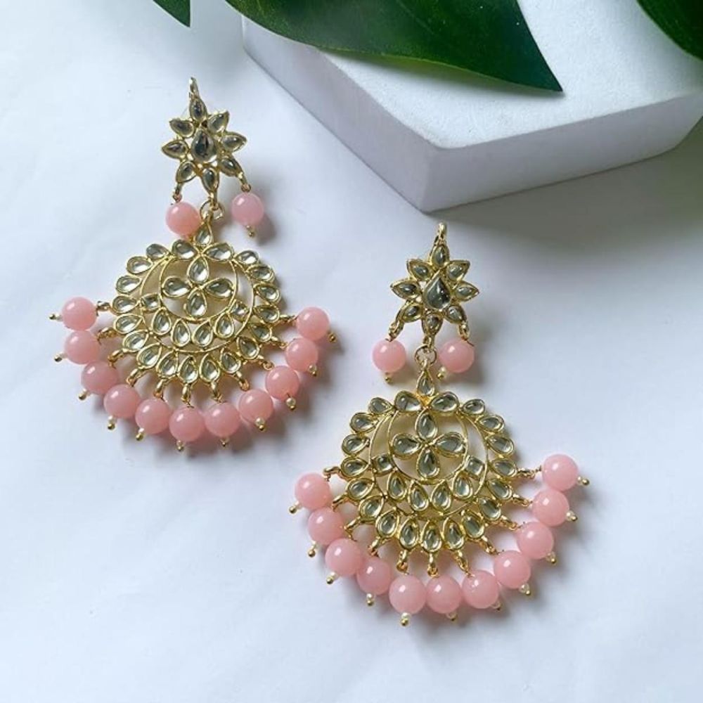 Gold Plated Kundan And Pearl Chandbali Earrings For Womens