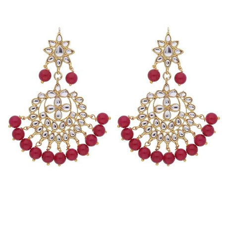 Gold Plated Kundan And Pearl Chandbali Earrings For Womens