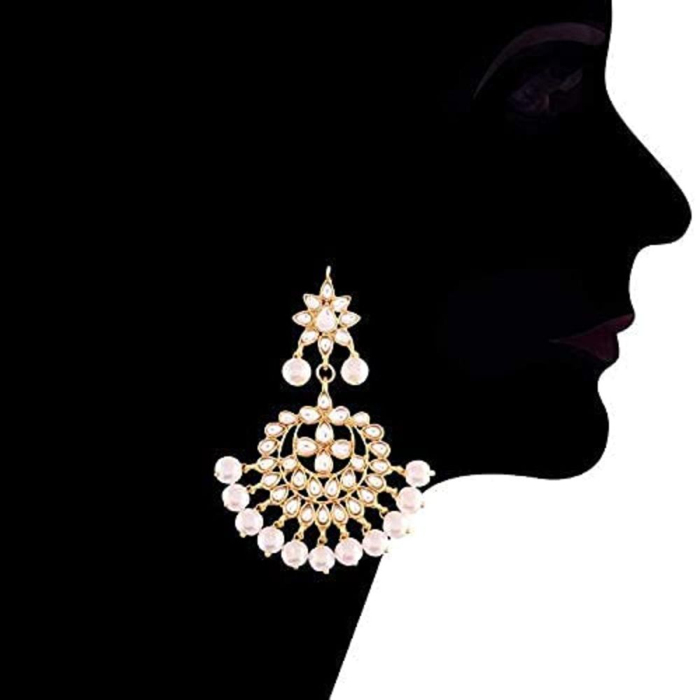 Gold Plated Kundan And Pearl Chandbali Earrings For Womens