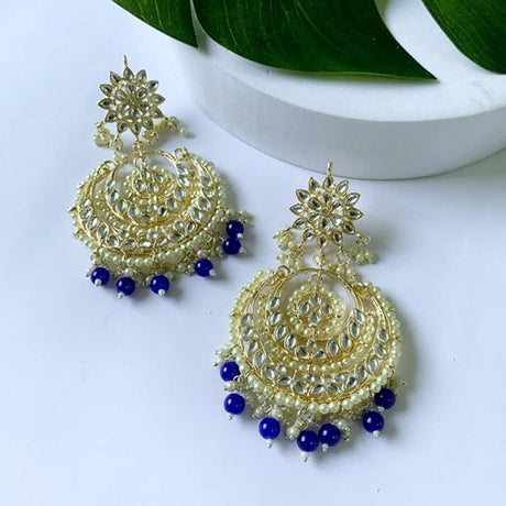 Gold Plated Kundan And Pearl Chandbali Earrings For Womens