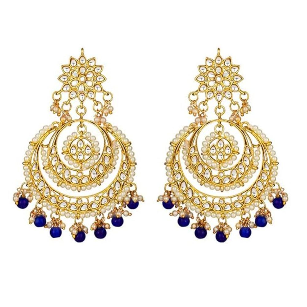 Gold Plated Kundan And Pearl Chandbali Earrings For Womens