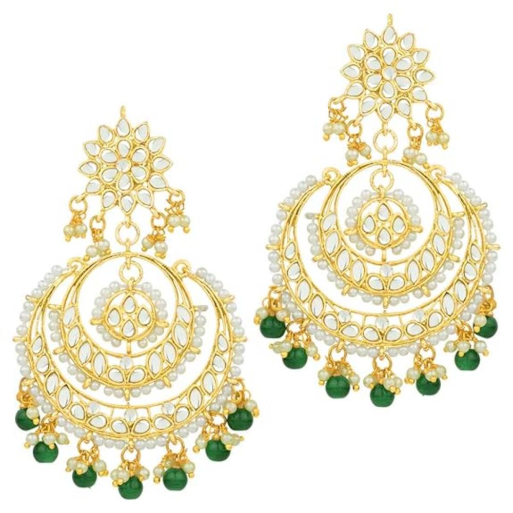 Gold Plated Kundan And Pearl Chandbali Earrings For Womens