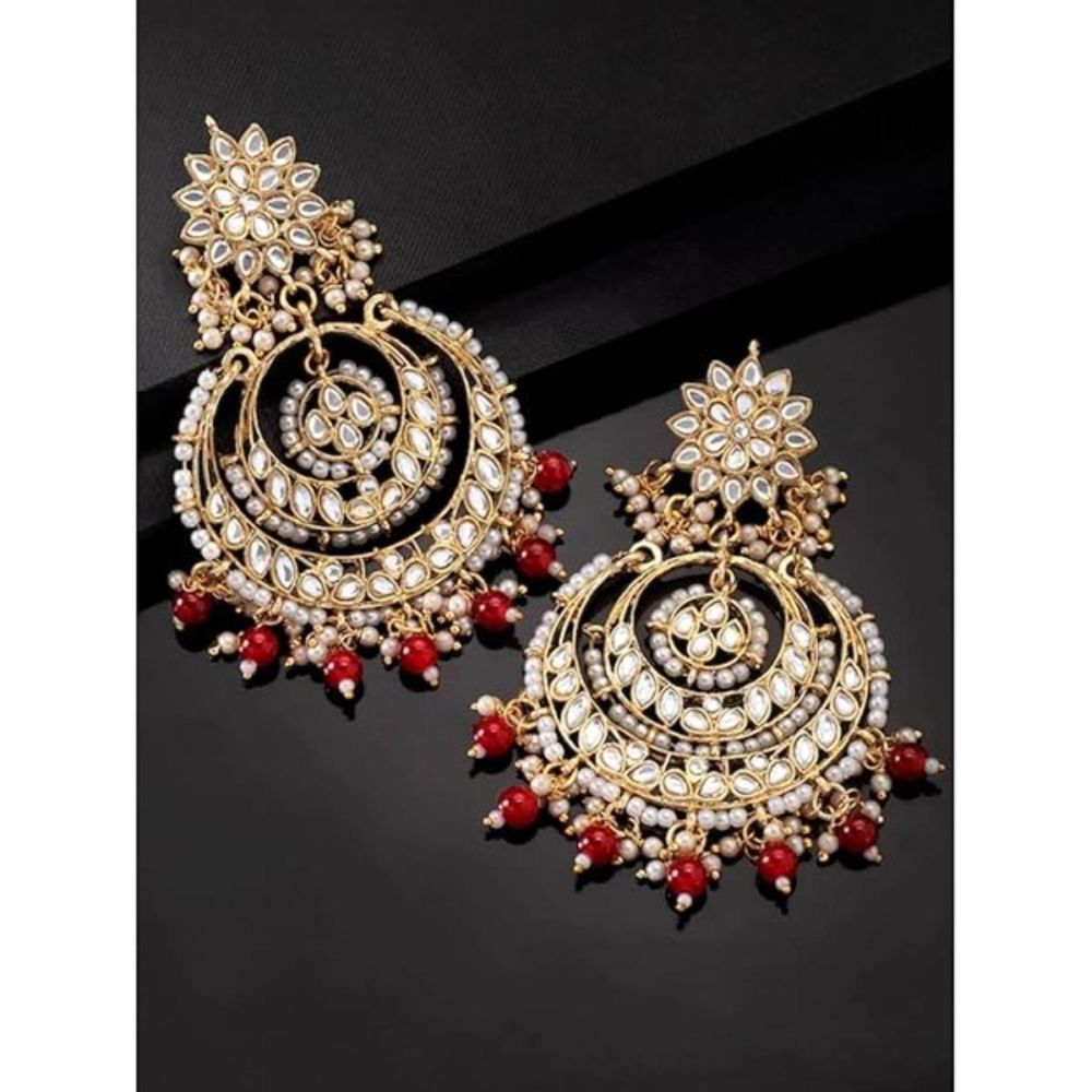 Gold Plated Kundan And Pearl Chandbali Earrings For Womens