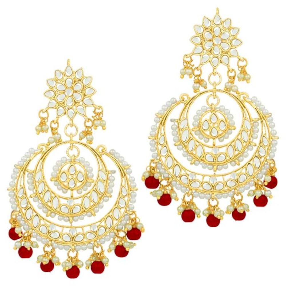 Gold Plated Kundan And Pearl Chandbali Earrings For Womens