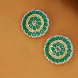 Gold Plated Kundan And Pearl Round Floral Stud Earrings For Womens