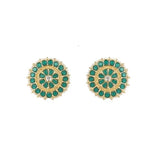 Gold Plated Kundan And Pearl Round Floral Stud Earrings For Womens