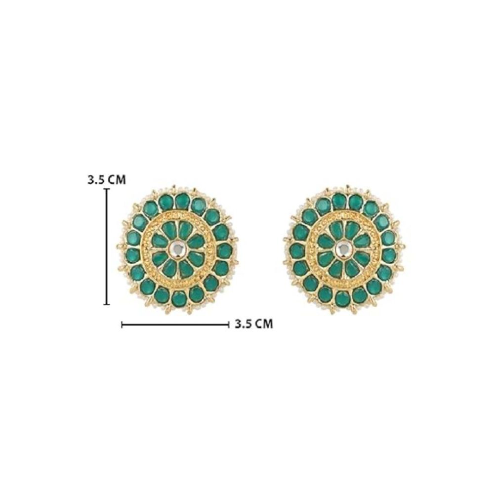 Gold Plated Kundan And Pearl Round Floral Stud Earrings For Womens