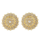 Gold Plated Kundan And Pearl Round Floral Stud Earrings For Womens