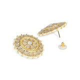 Gold Plated Kundan And Pearl Round Floral Stud Earrings For Womens