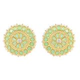 Gold Plated Kundan And Pearl Round Floral Stud Earrings For Womens