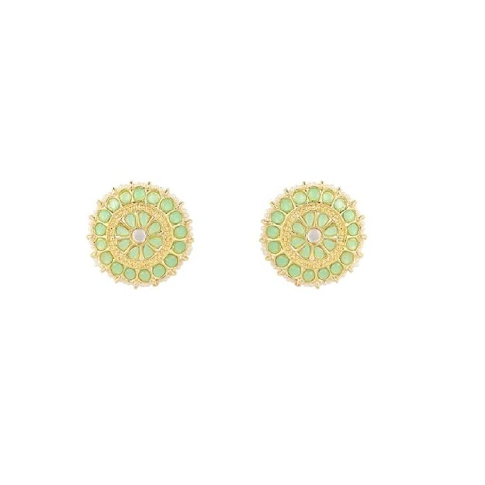 Gold Plated Kundan And Pearl Round Floral Stud Earrings For Womens