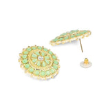 Gold Plated Kundan And Pearl Round Floral Stud Earrings For Womens