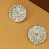 Gold Plated Kundan And Pearl Round Floral Stud Earrings For Womens