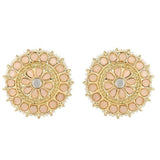 Gold Plated Kundan And Pearl Round Floral Stud Earrings For Womens