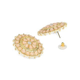 Gold Plated Kundan And Pearl Round Floral Stud Earrings For Womens