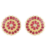 Gold Plated Kundan And Pearl Round Floral Stud Earrings For Womens