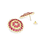 Gold Plated Kundan And Pearl Round Floral Stud Earrings For Womens