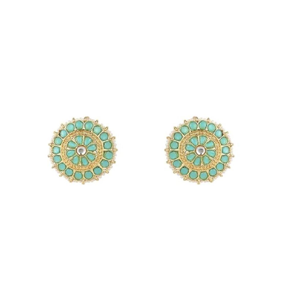 Gold Plated Kundan And Pearl Round Floral Stud Earrings For Womens