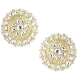 Gold Plated Kundan And Pearl Round Floral Stud Earrings For Womens