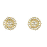 Gold Plated Kundan And Pearl Round Floral Stud Earrings For Womens