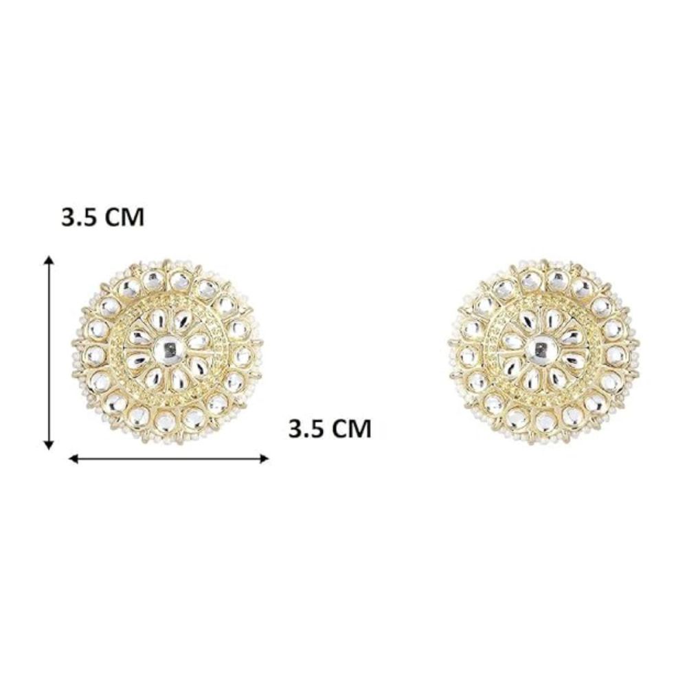 Gold Plated Kundan And Pearl Round Floral Stud Earrings For Womens