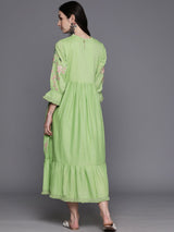 Green Cotton Embroidered Dress