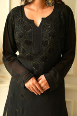 Elizeh chikankari and Cutdana 3 pc set in Black