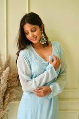 Elizeh chikankari and pearl 3 pc set in Blue