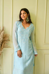 Elizeh chikankari and pearl 3 pc set in Blue