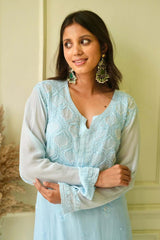 Elizeh chikankari and Pearl kurti in Blue