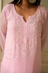 Elizeh chikankari and pearl 3 pc set in Pink