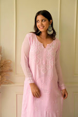 Elizeh chikankari and Pearl kurti in Pink