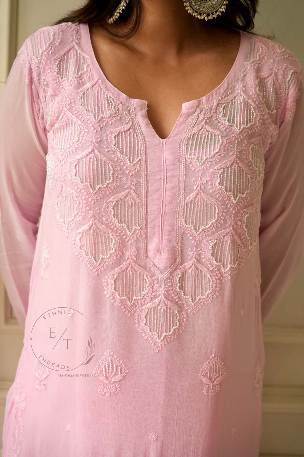 Elizeh chikankari and Pearl kurti in Pink