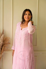 Elizeh chikankari and Pearl kurti in Pink