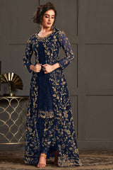 Blue Net Embroidered Salwar Suits