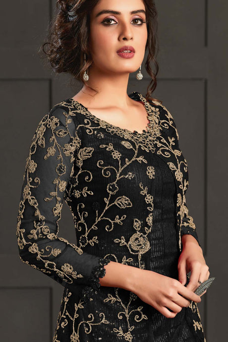 Black Net Embroidered Salwar Suits