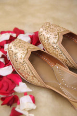 Gold Leather Embroidered & Embllished Jutti