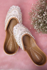 White Leather Embroidered & Pearl Jutti