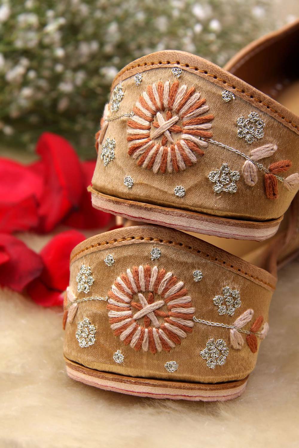 Beige Leather Embroidered Jutti