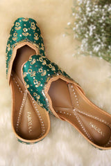 Green Leather Embroidered & Embllished Jutti