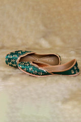 Green Leather Embroidered & Embllished Jutti