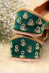 Green Leather Embroidered & Embllished Jutti