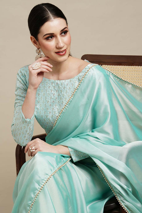 Siena Turquoise Georgette Sequins Saree