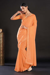 Siena Orange Georgette Sequins Saree