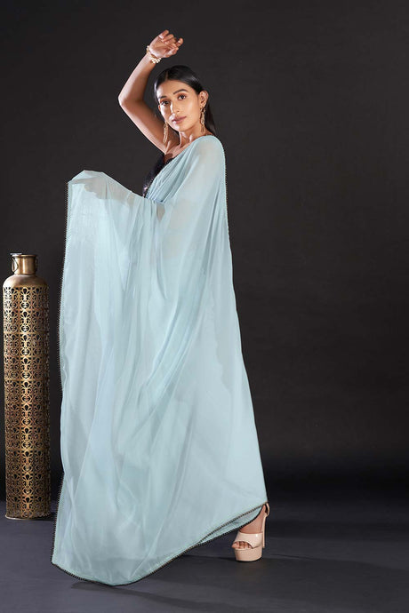 Sienna Blue Georgette Lace Saree