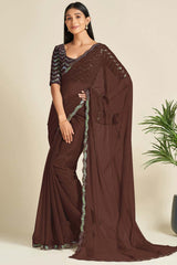 Siena Brown Georgette Sequins Saree