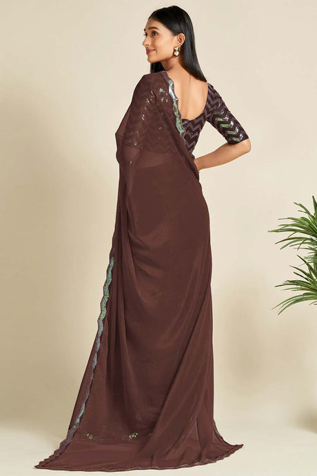 Siena Brown Georgette Sequins Saree