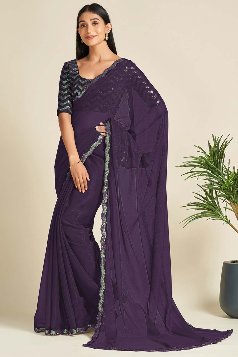 Siena Violet Georgette Sequins Saree