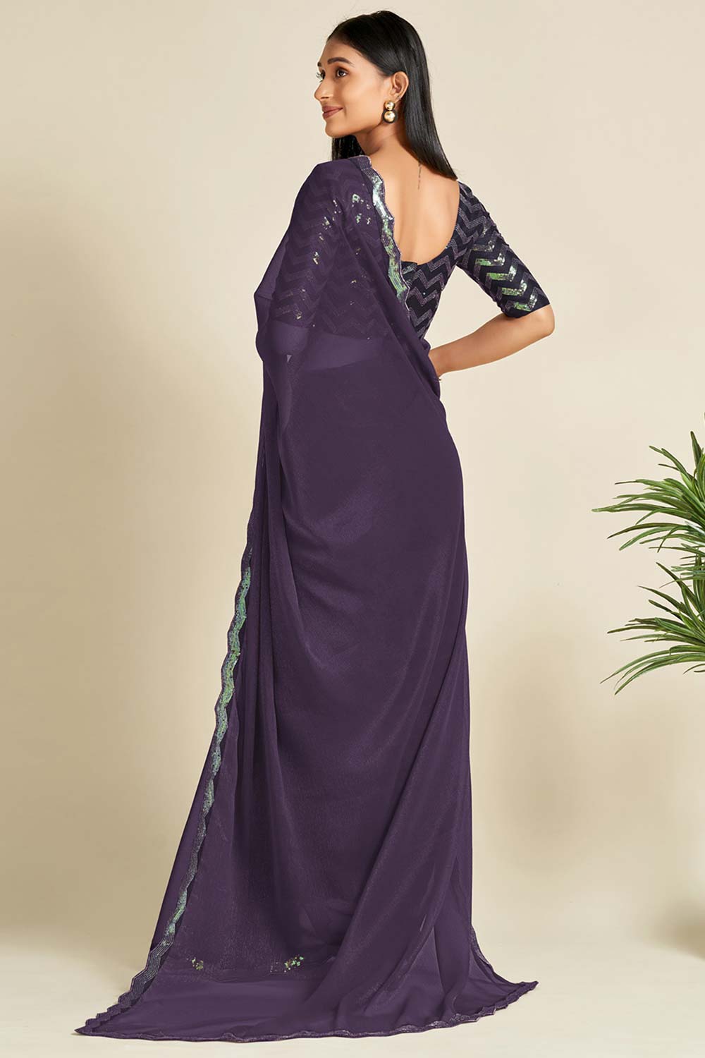 Siena Violet Georgette Sequins Saree