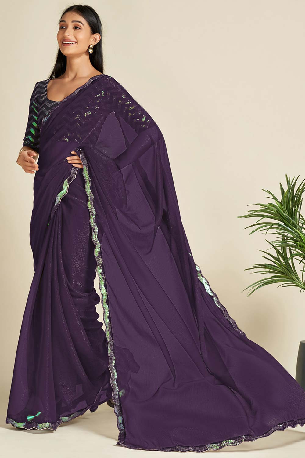 Siena Violet Georgette Sequins Saree